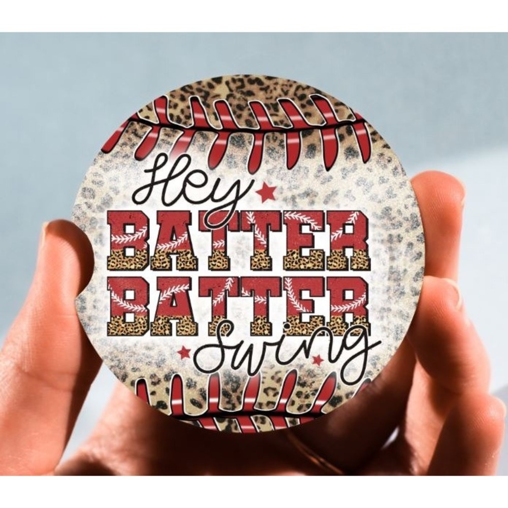 Set of 2 Car Coasters, Hey Batter Batter Swing Car Coaster, Neoprene Car Coaster